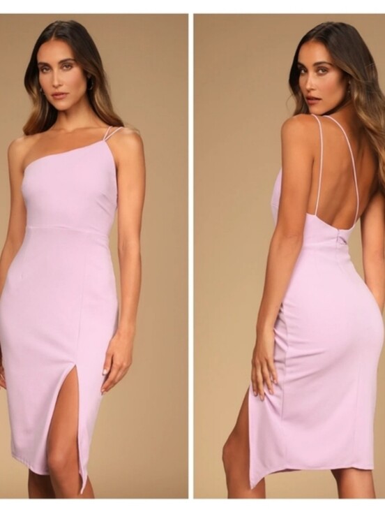 Lulus Dresses & Skirts - NEW LULUS Happiest Hour Lilac Asymmetrical Bodycon Midi‎ Dress Size Medium